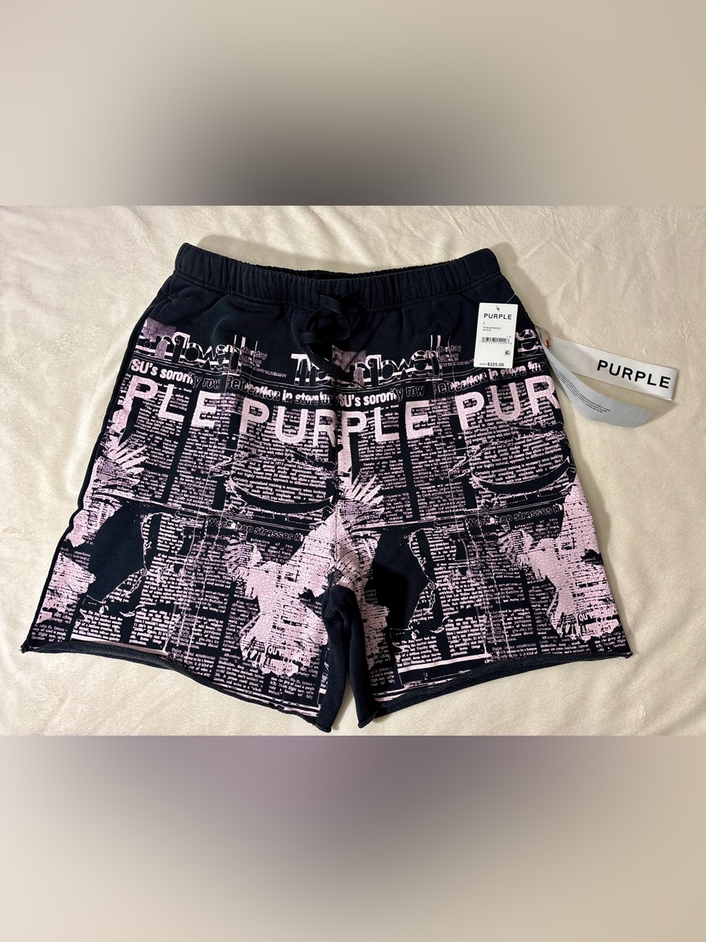 Purple Brand Fleece Shorts Black Beauty Graphic Print Size Large NWT